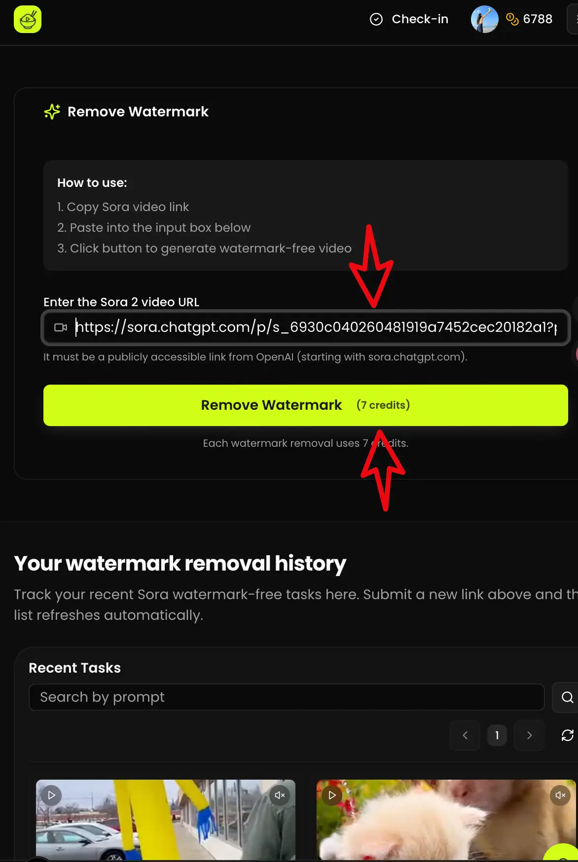 粘贴链接并移除水印